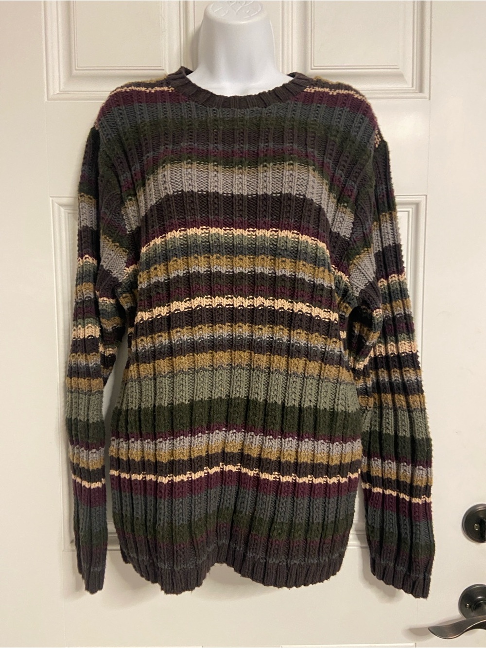 BANANA REPUBLIC Y2K EarthColor Striped GRUNGE Wool-Blend GRANDPA Sweater *UNISEX